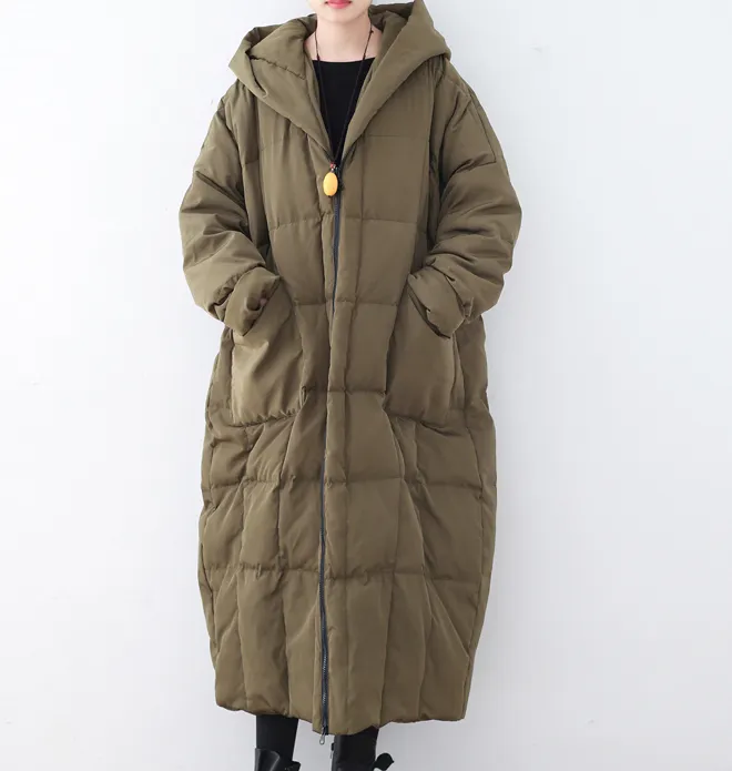 Women Long Puffer Coat Casual Loose Hooded Winter Down Jacket 3200