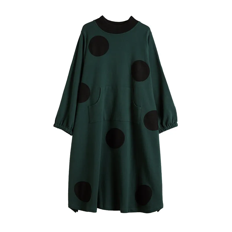 Women's Casual High Neck Polka Dot Dress