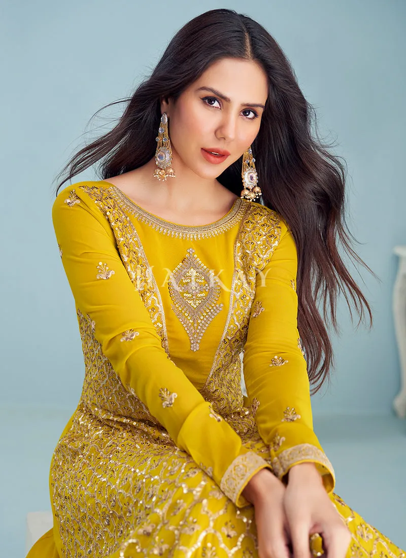 Yellow Sequence Embroidered Designer Anarkali Suit