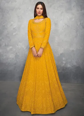 Yellow Thread And Sequence Embroidered Anarkali Suit